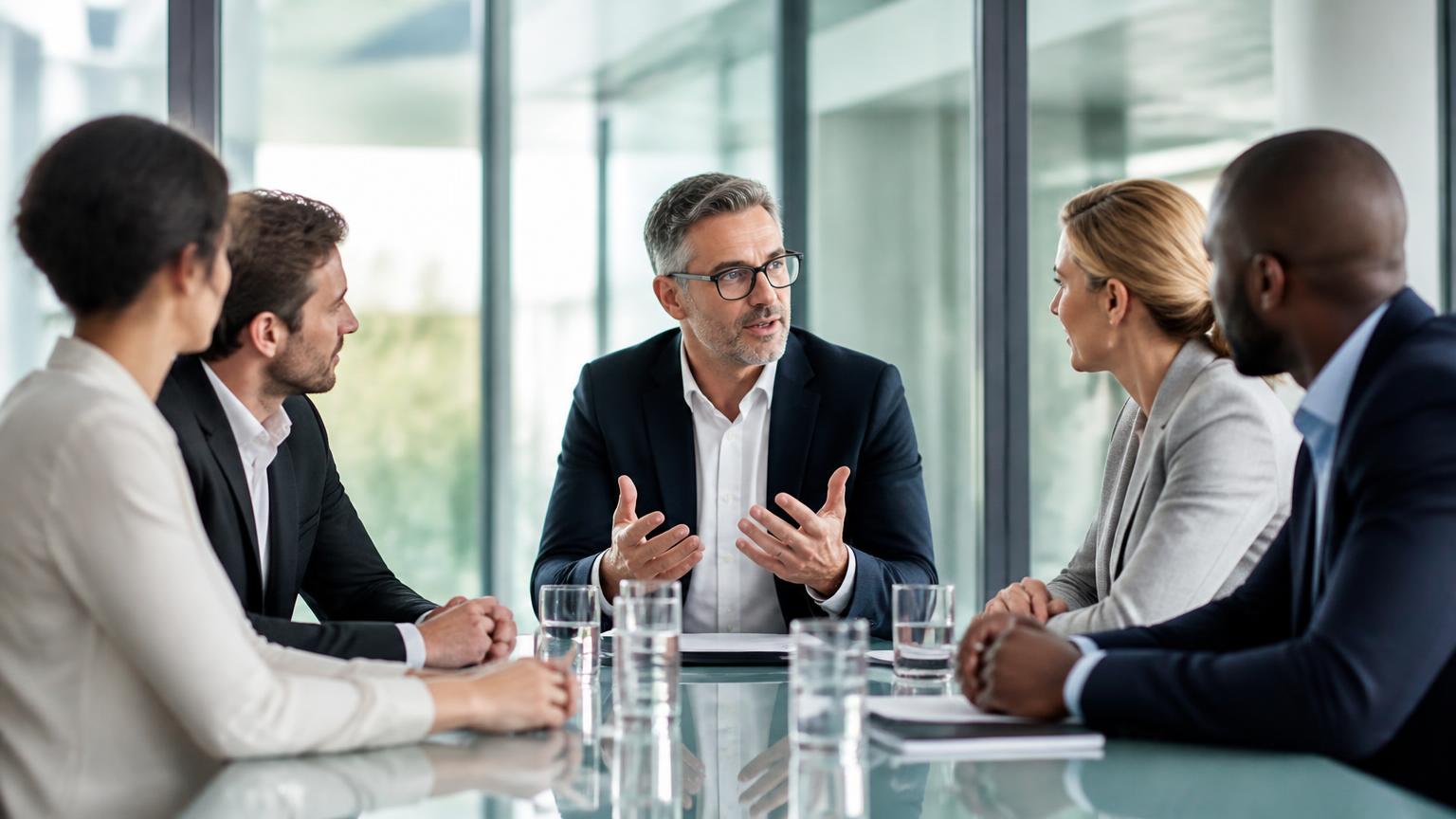 Executive reviewing a business explanation on screen